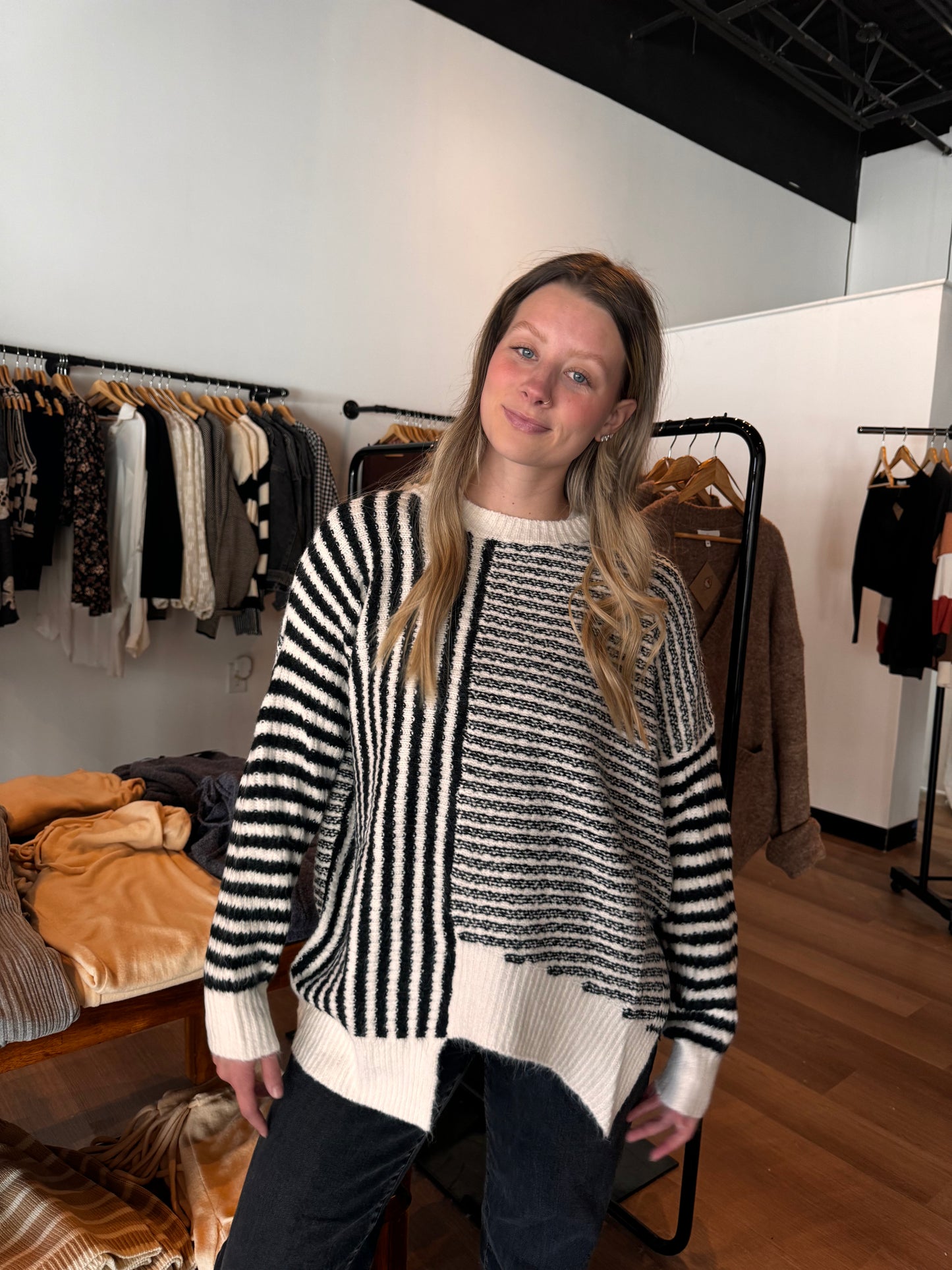 Asymmetric Striped Sweater