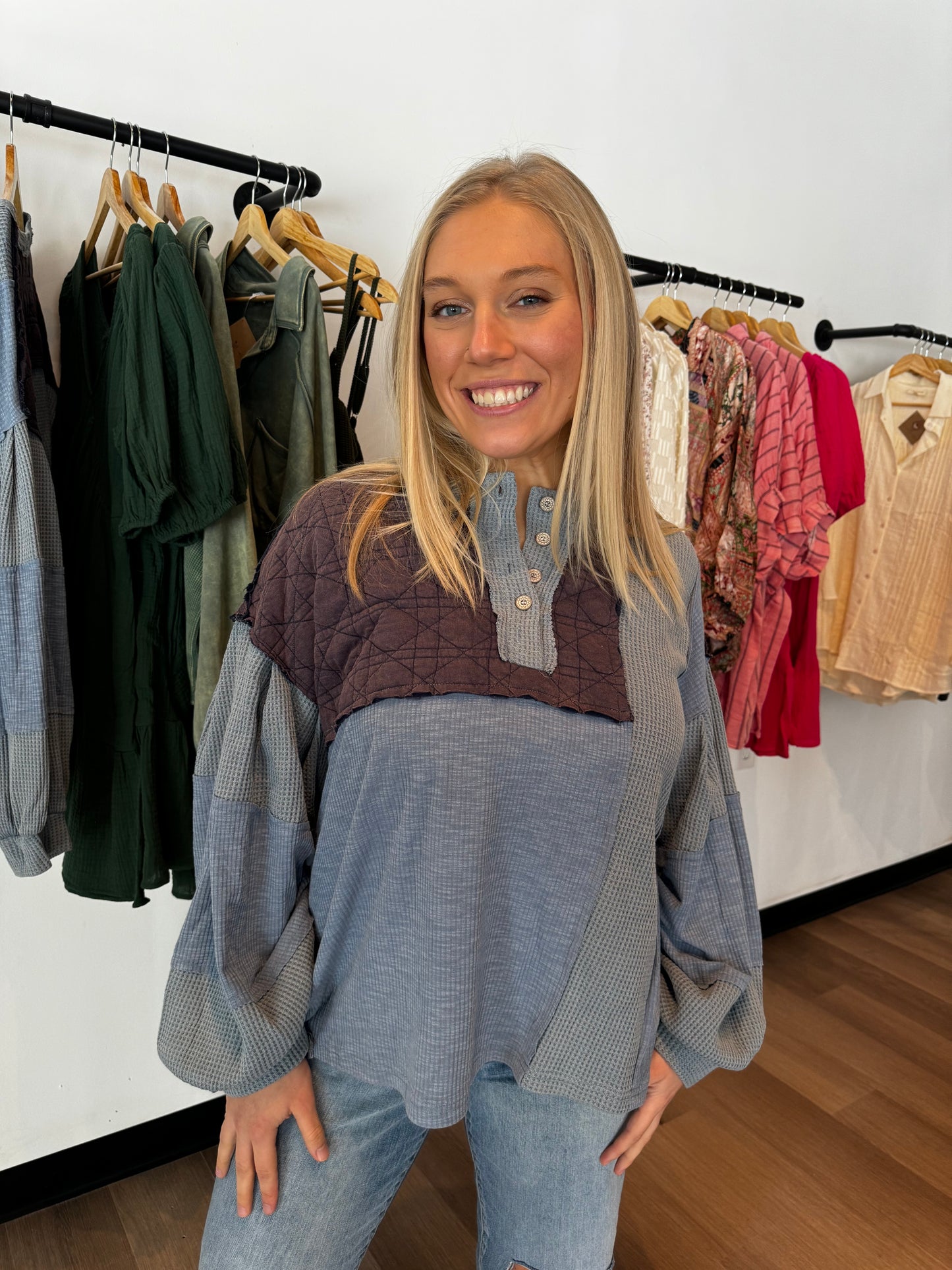 Blue Contrast Patch Top