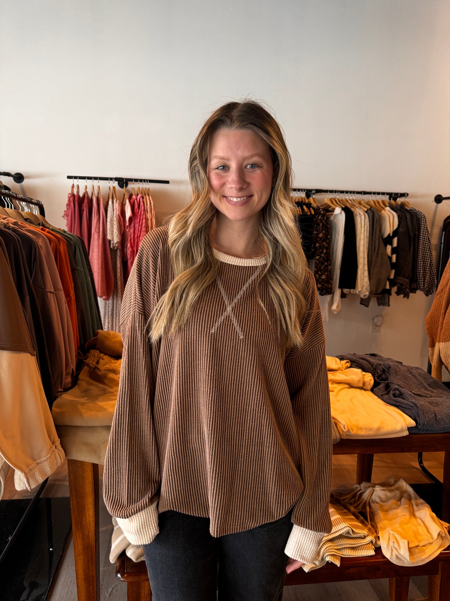 Brown and Cream Stitch Top