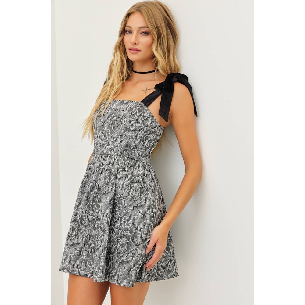 Jacquard Velvet Tie Mini Dress