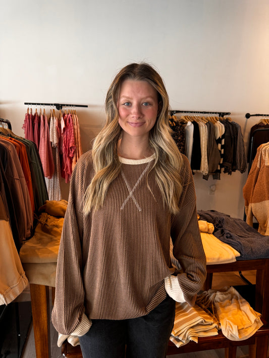 Brown and Cream Stitch Top