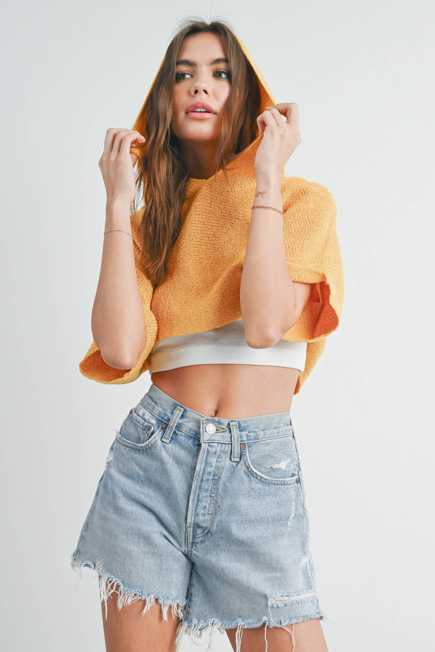 HOODIE DROP SHOULDER CROP SWEATER TOP - BMT2254