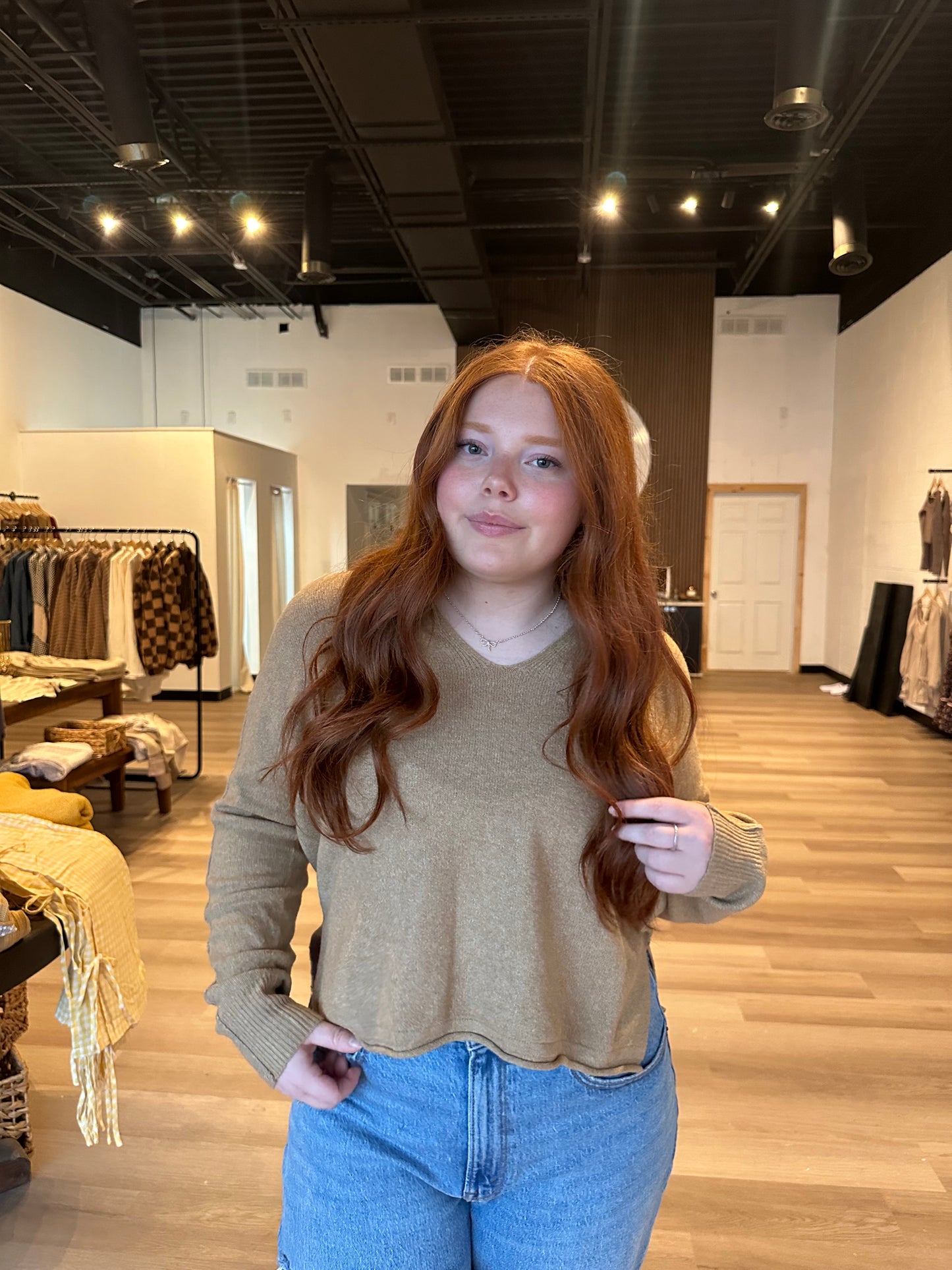 Exposed Seam Split Neck Sweater