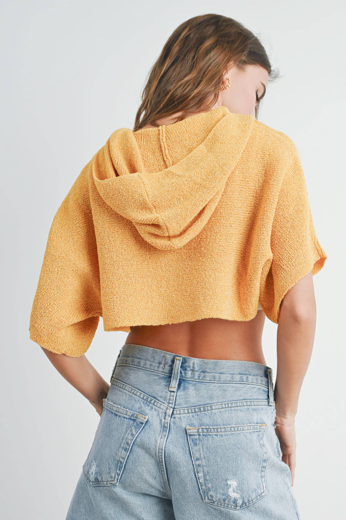 HOODIE DROP SHOULDER CROP SWEATER TOP - BMT2254