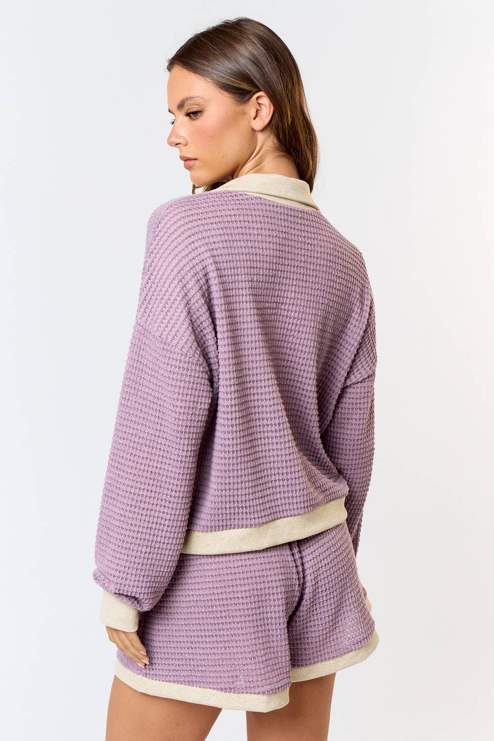 BT25102 WAFFLE KNIT COLOR BLOCK POLO TOP