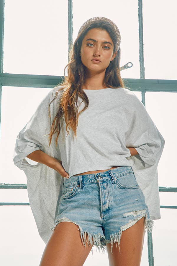 T1704B -Solid Slub Oversized Top