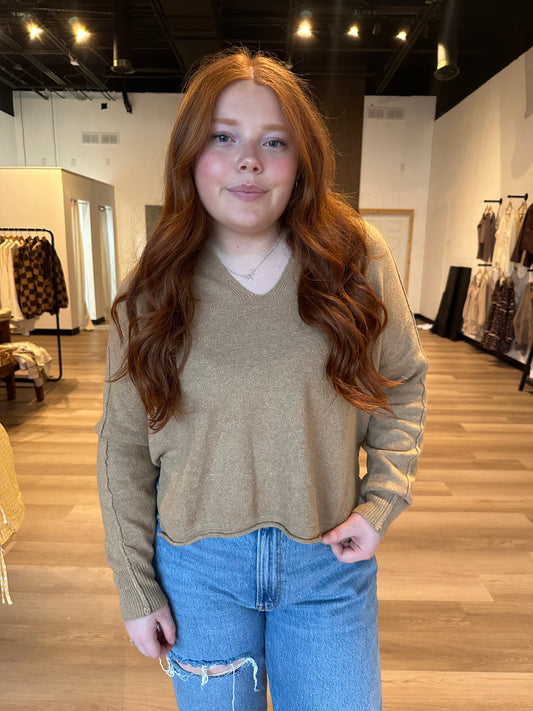 Exposed Seam Split Neck Sweater