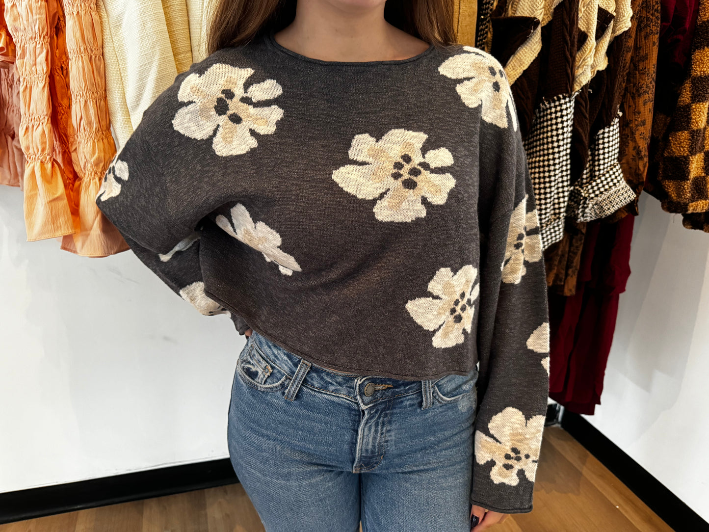 Floral Cropped Sweater