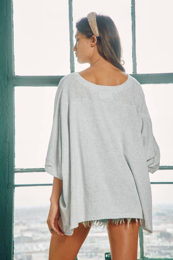 T1704B -Solid Slub Oversized Top