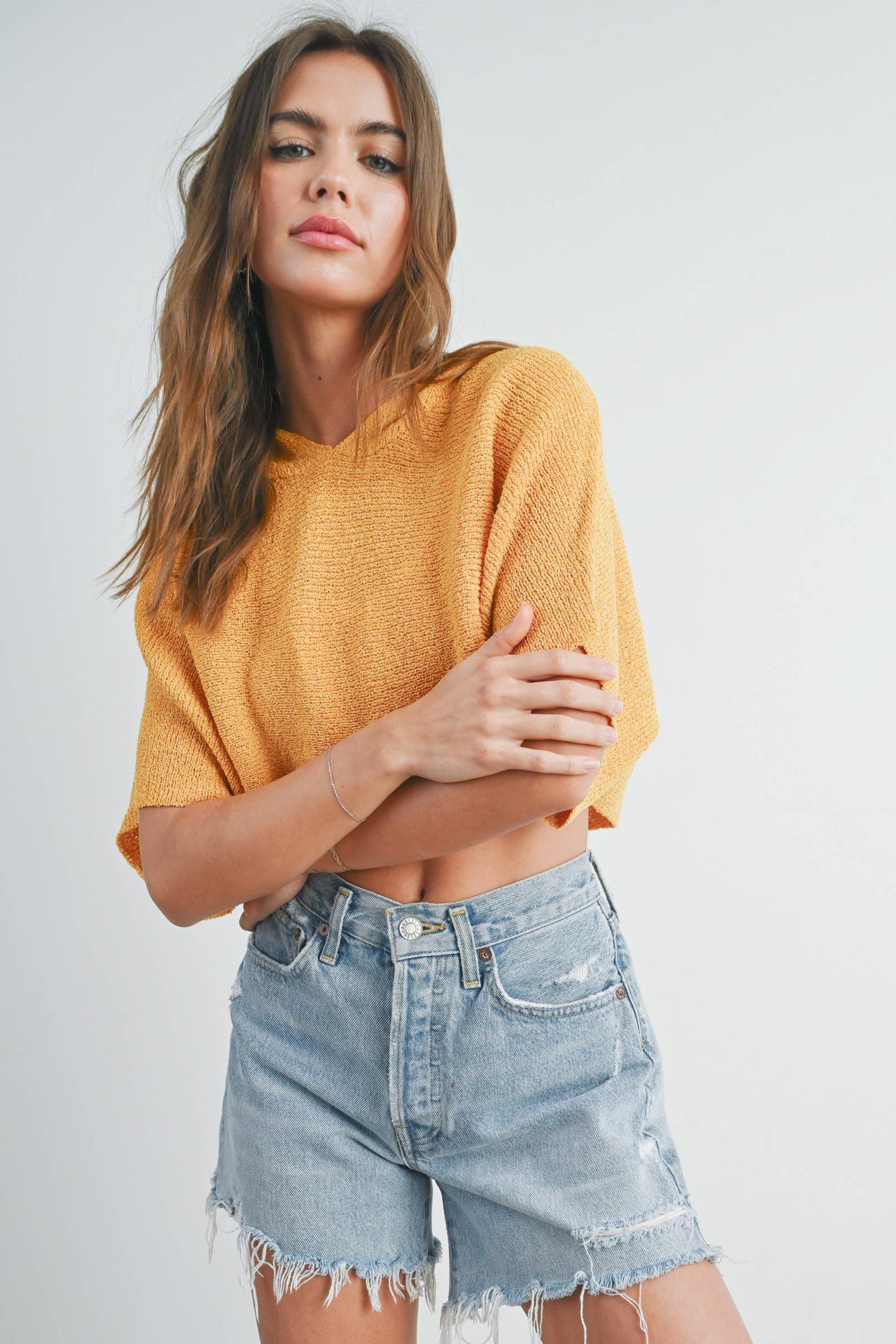HOODIE DROP SHOULDER CROP SWEATER TOP - BMT2254