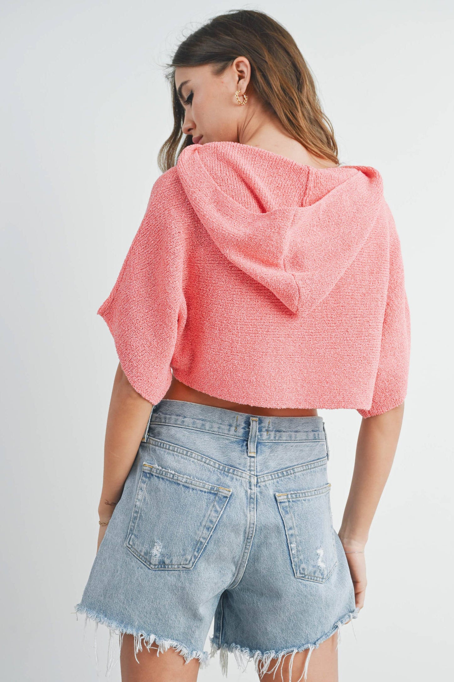 HOODIE DROP SHOULDER CROP SWEATER TOP - BMT2254