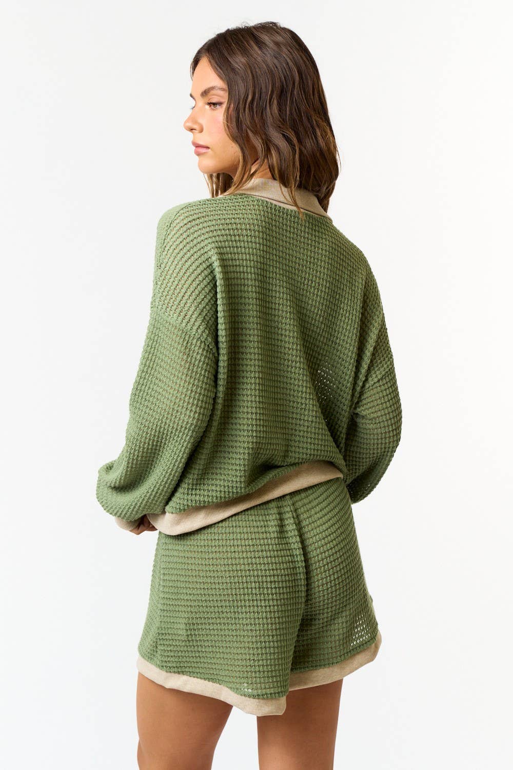 BT25102 WAFFLE KNIT COLOR BLOCK POLO TOP
