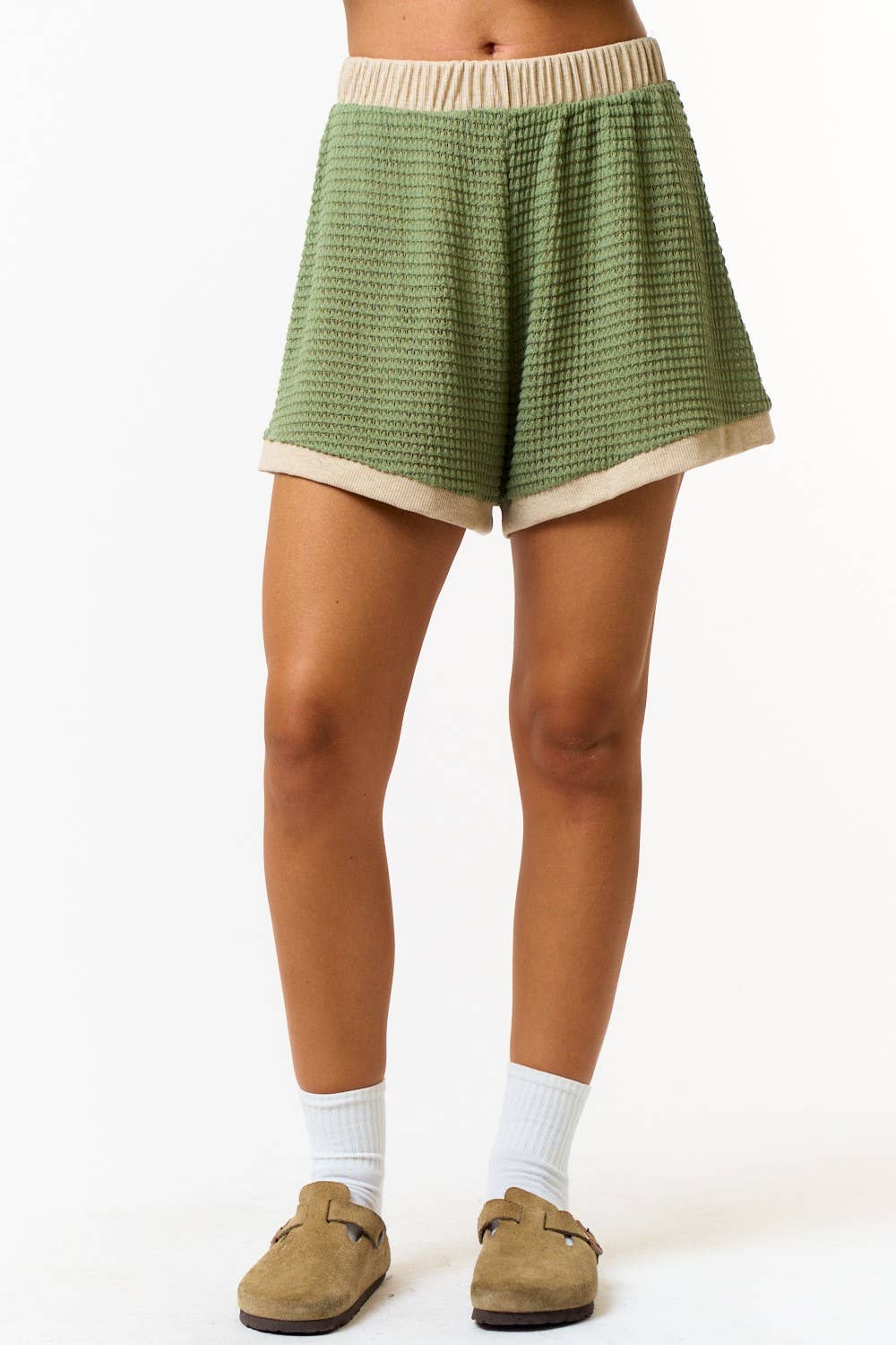 BP25103 CROCHET OPEN KNIT COLOR BLOCK CROCHET SHORTS