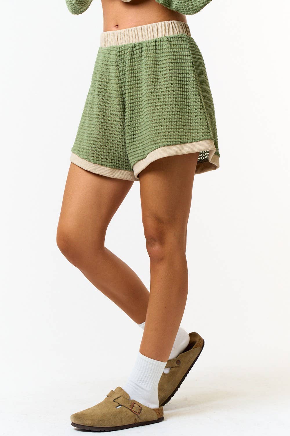 BP25103 CROCHET OPEN KNIT COLOR BLOCK CROCHET SHORTS