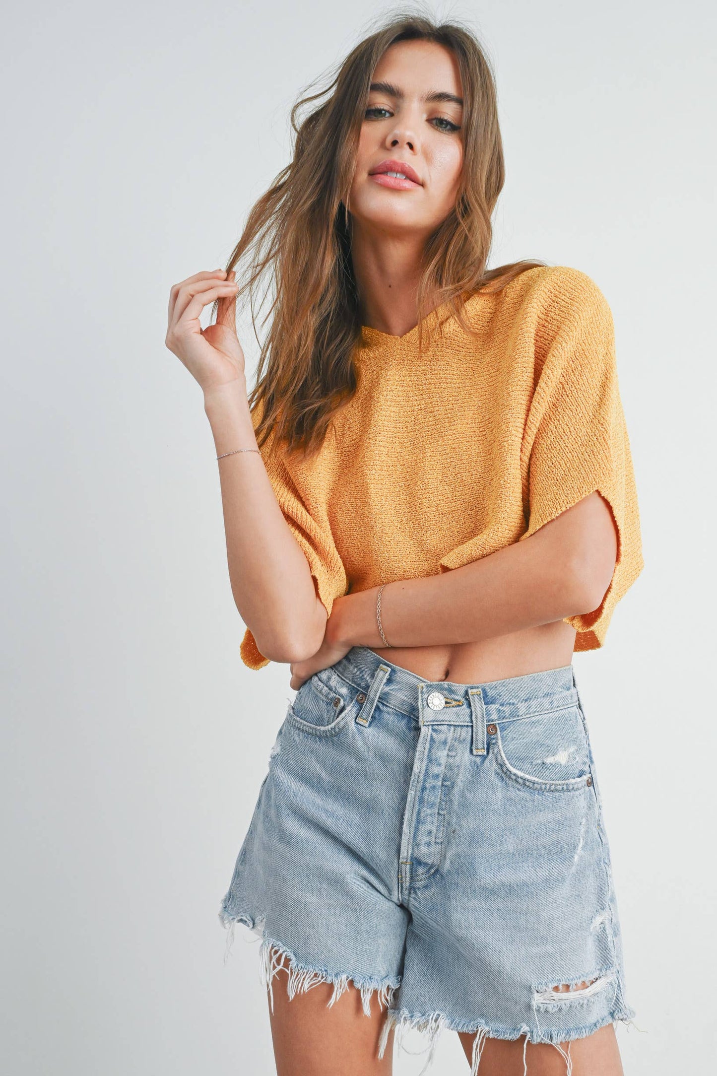 HOODIE DROP SHOULDER CROP SWEATER TOP - BMT2254