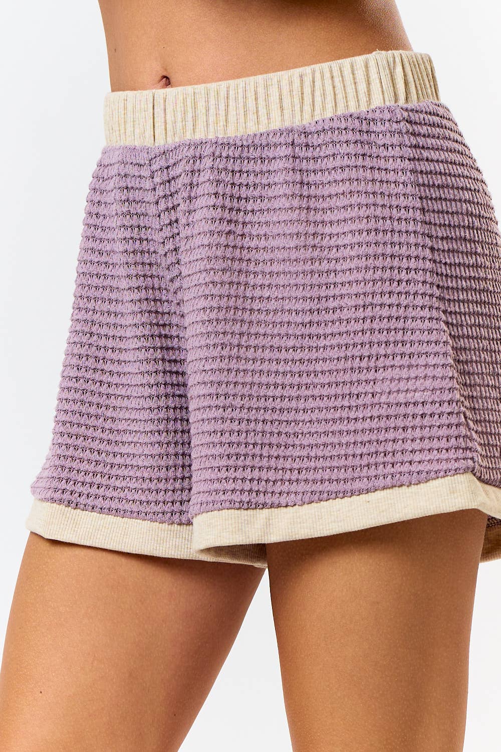 BP25103 CROCHET OPEN KNIT COLOR BLOCK CROCHET SHORTS