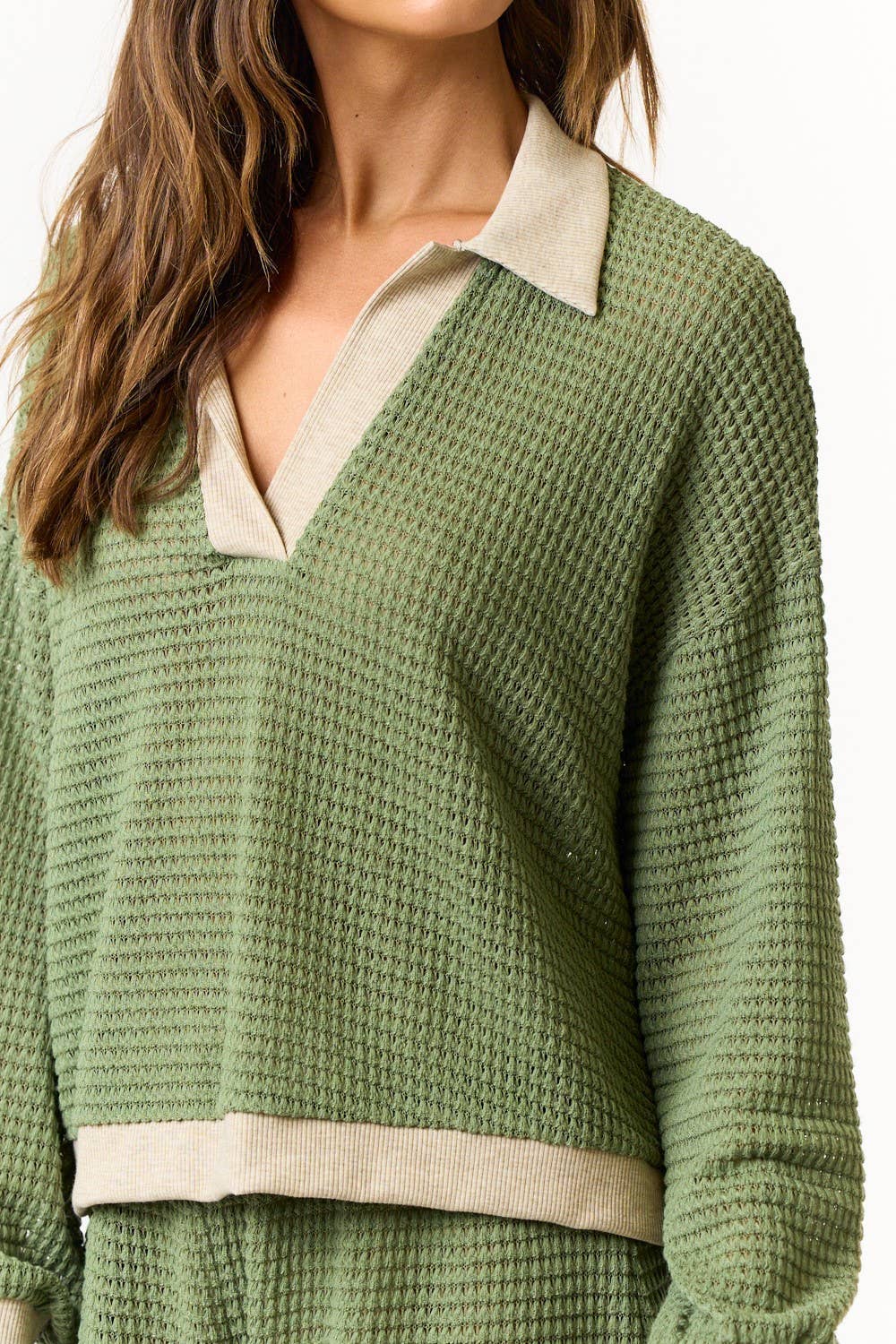 BT25102 WAFFLE KNIT COLOR BLOCK POLO TOP