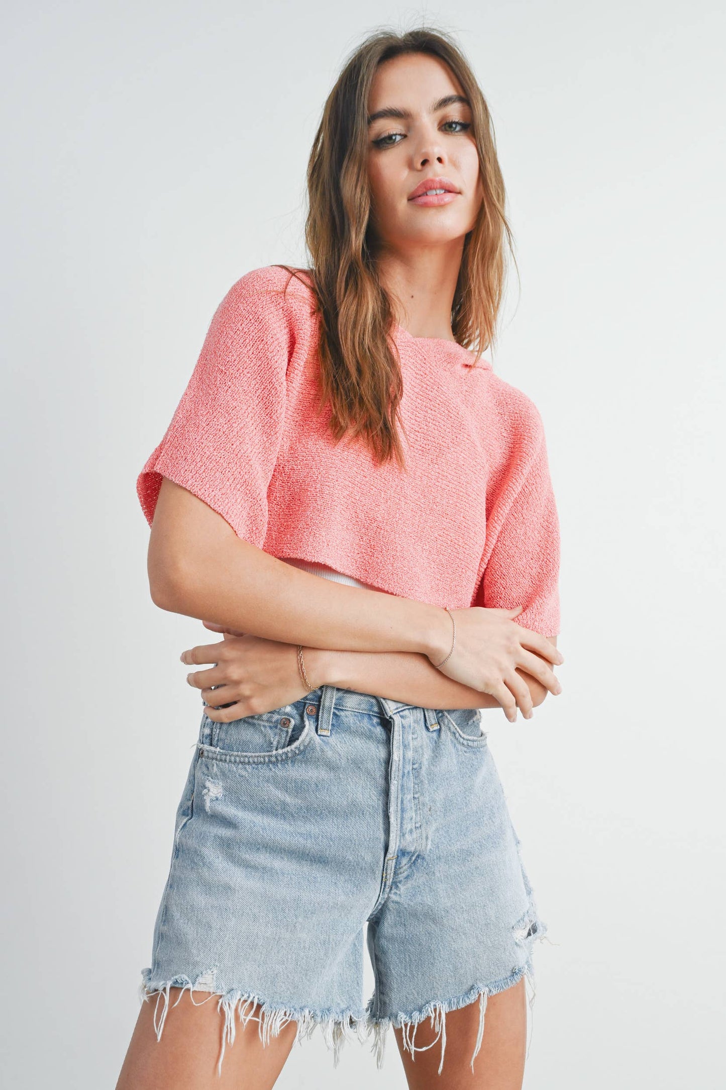 HOODIE DROP SHOULDER CROP SWEATER TOP - BMT2254