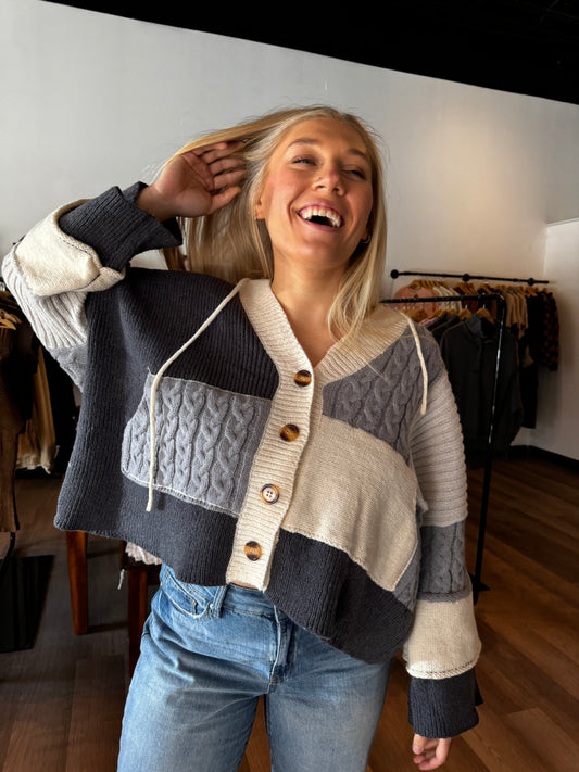 Color Block Button Down Cardigan