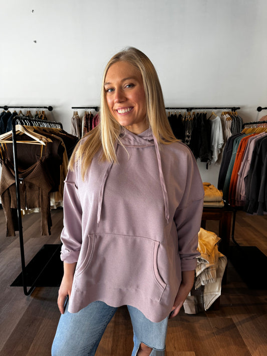 Oversized Light Purple Hooded Pullover