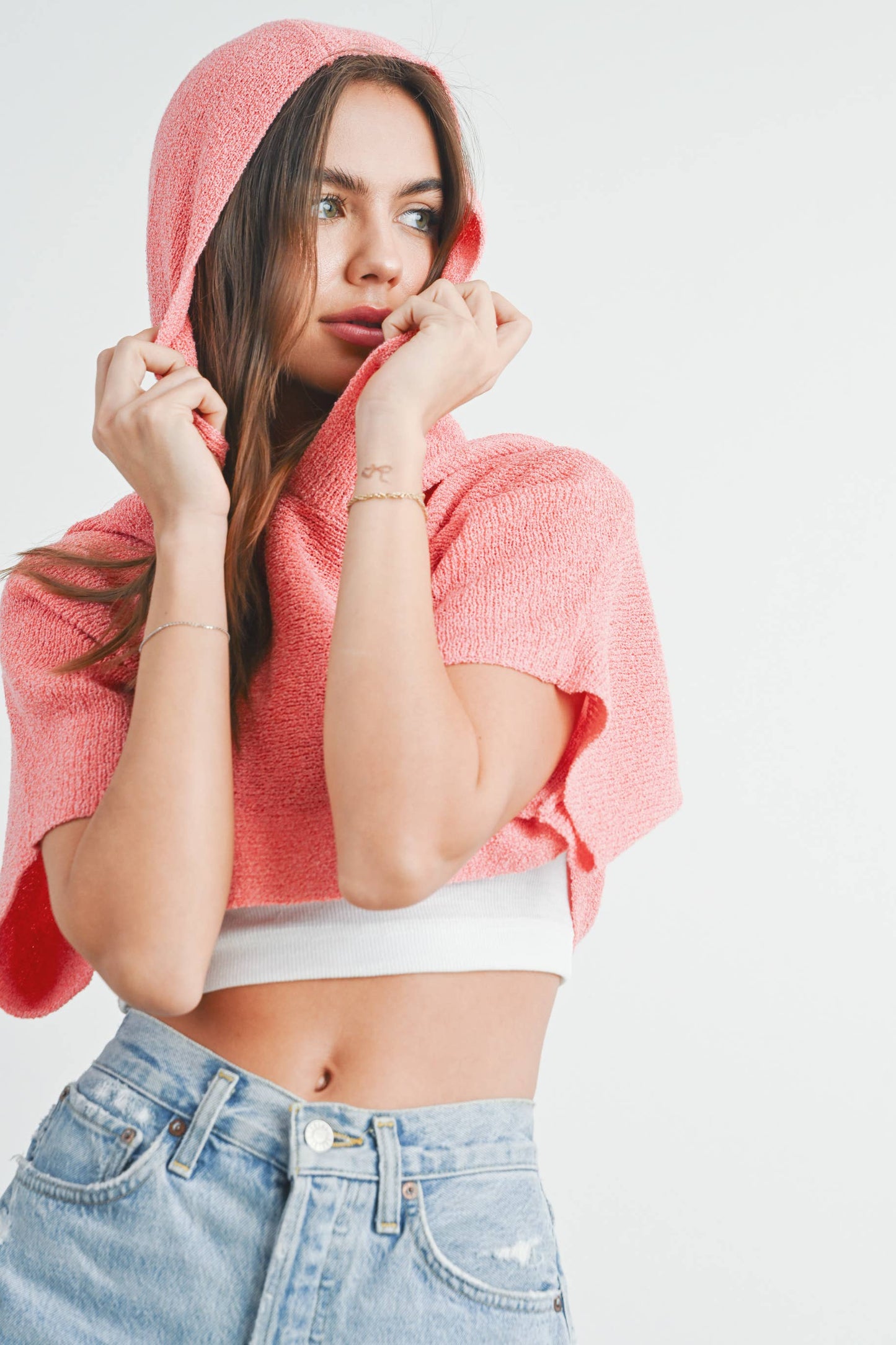 HOODIE DROP SHOULDER CROP SWEATER TOP - BMT2254