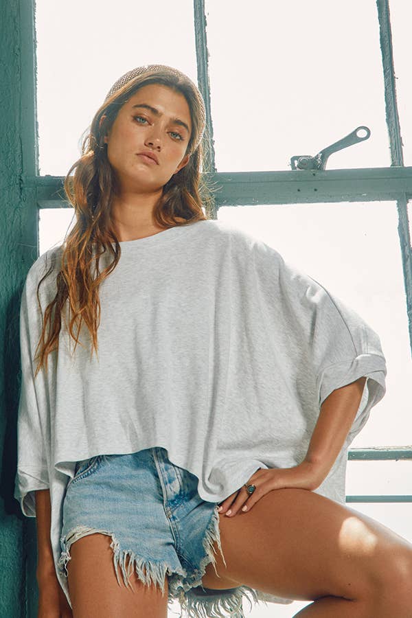 T1704B -Solid Slub Oversized Top