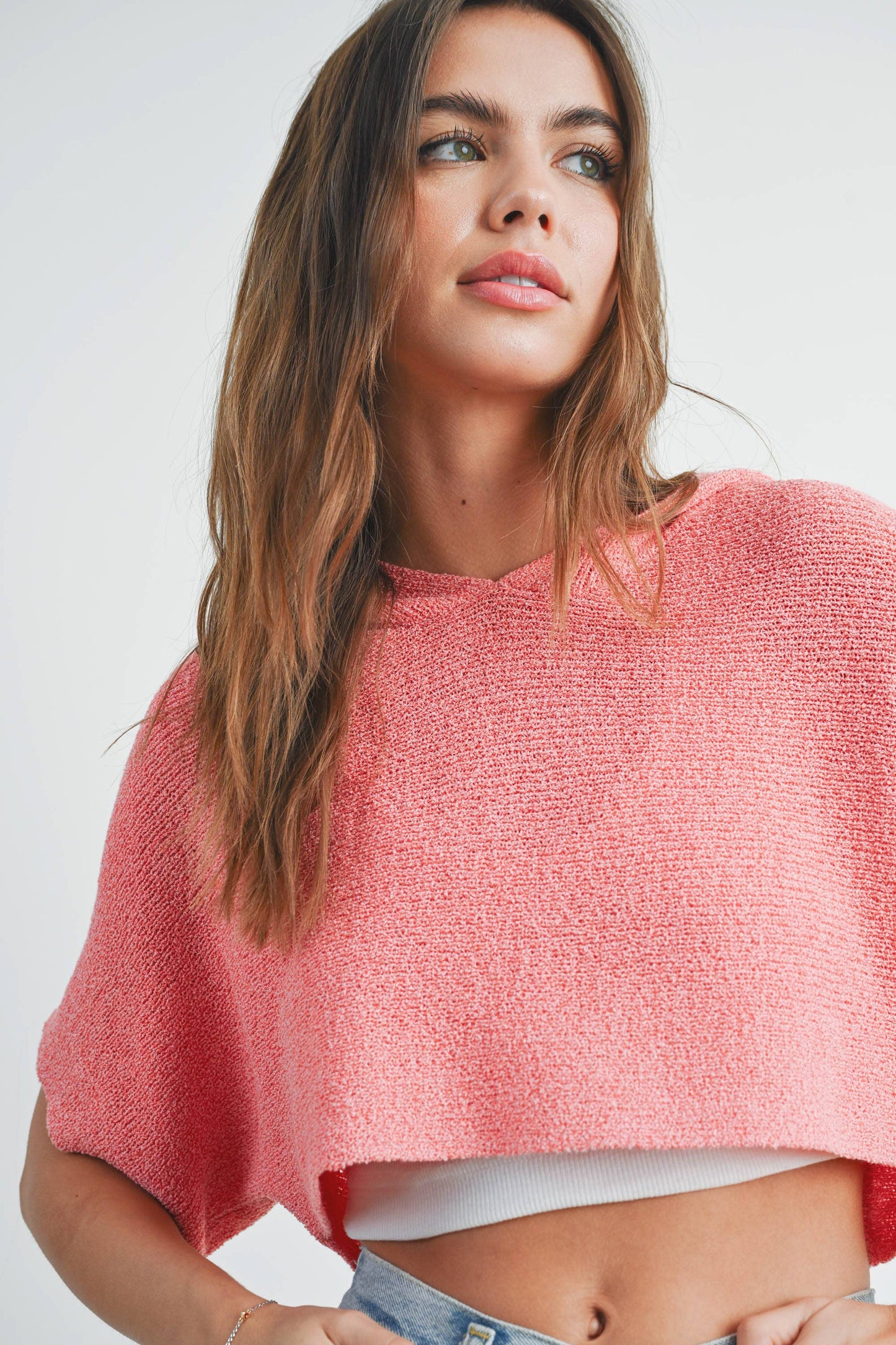 HOODIE DROP SHOULDER CROP SWEATER TOP - BMT2254