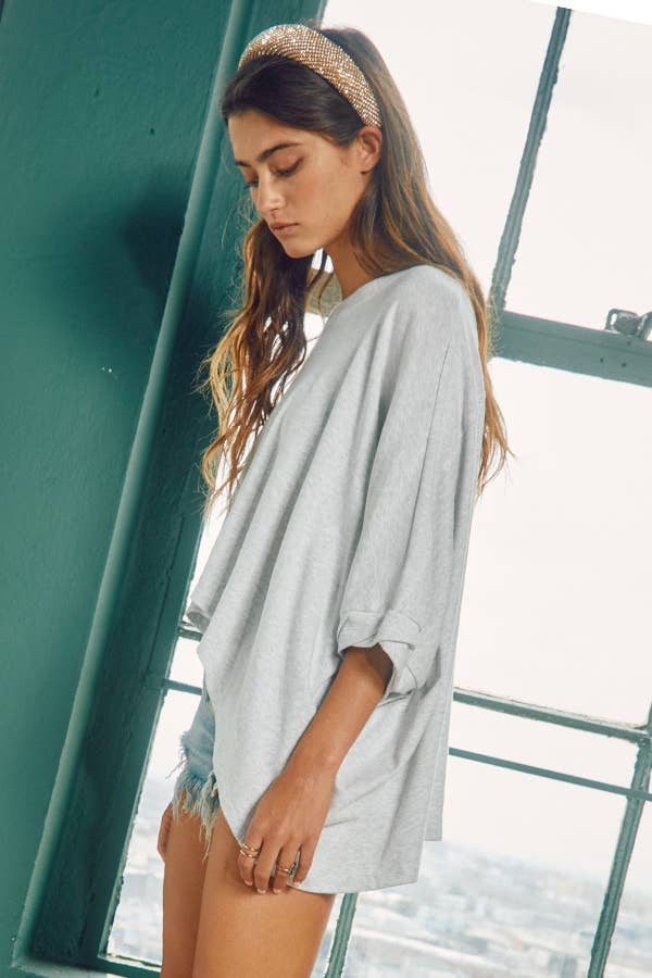 T1704B -Solid Slub Oversized Top