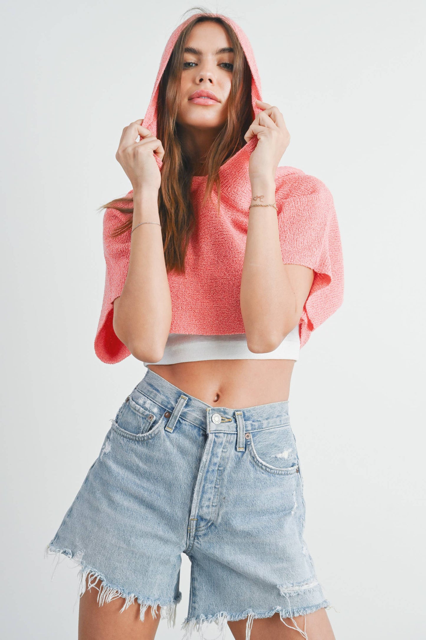 HOODIE DROP SHOULDER CROP SWEATER TOP - BMT2254