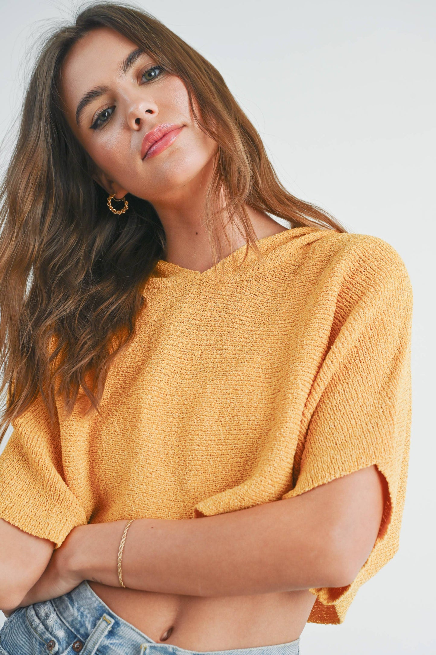 HOODIE DROP SHOULDER CROP SWEATER TOP - BMT2254