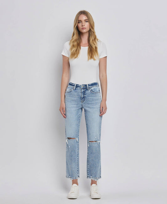 HIGH RISE DISTRESSED STRAIGHT JEANS F5689